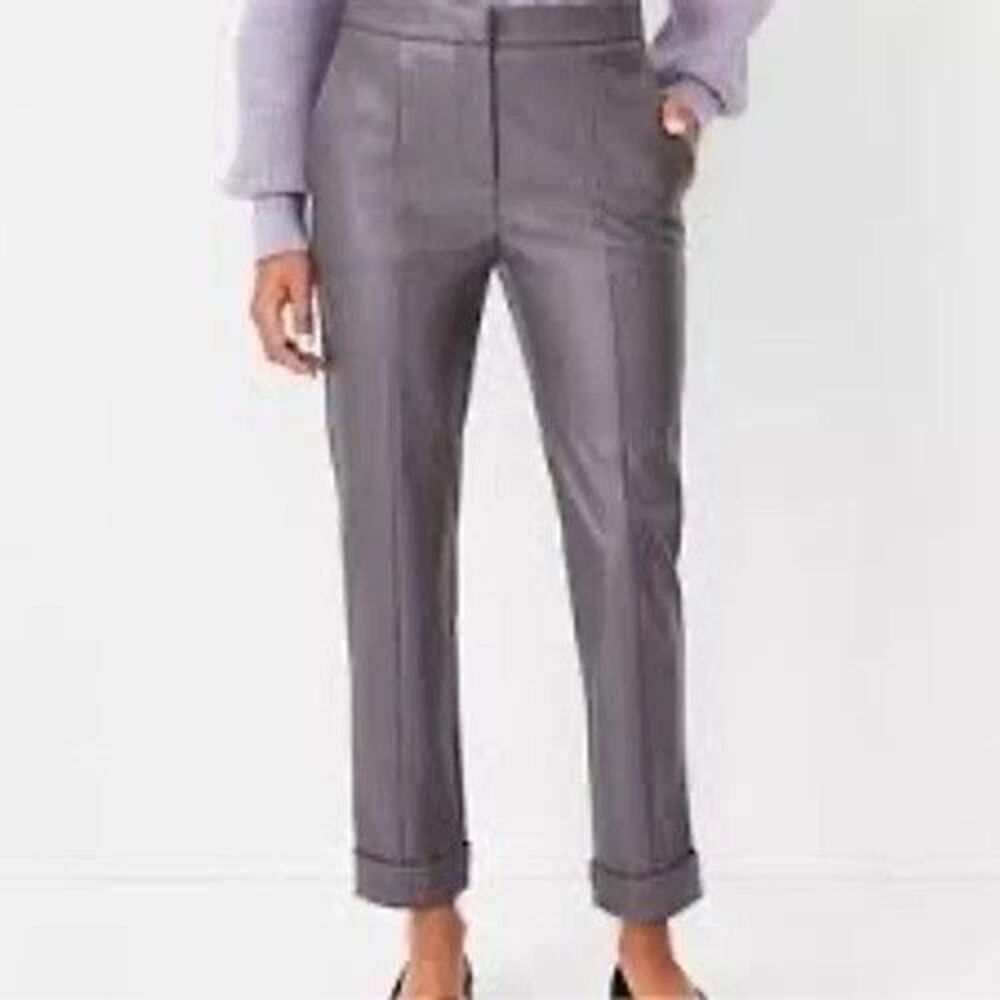 Ann Taylor Petite Faux Leather Pants 2P Gray Straight Leg Cropped Vegan Pleather